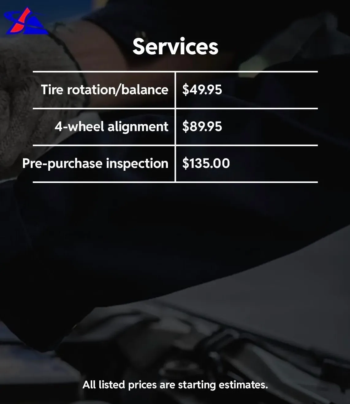 Service Prices Chart | Safari Automotive
