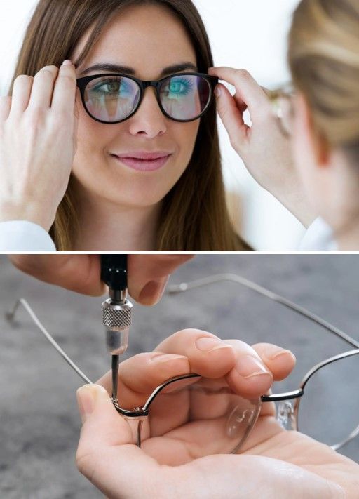 Man putting the glass on the women and checking the fitting— Optometrist in Wallsend, NSW