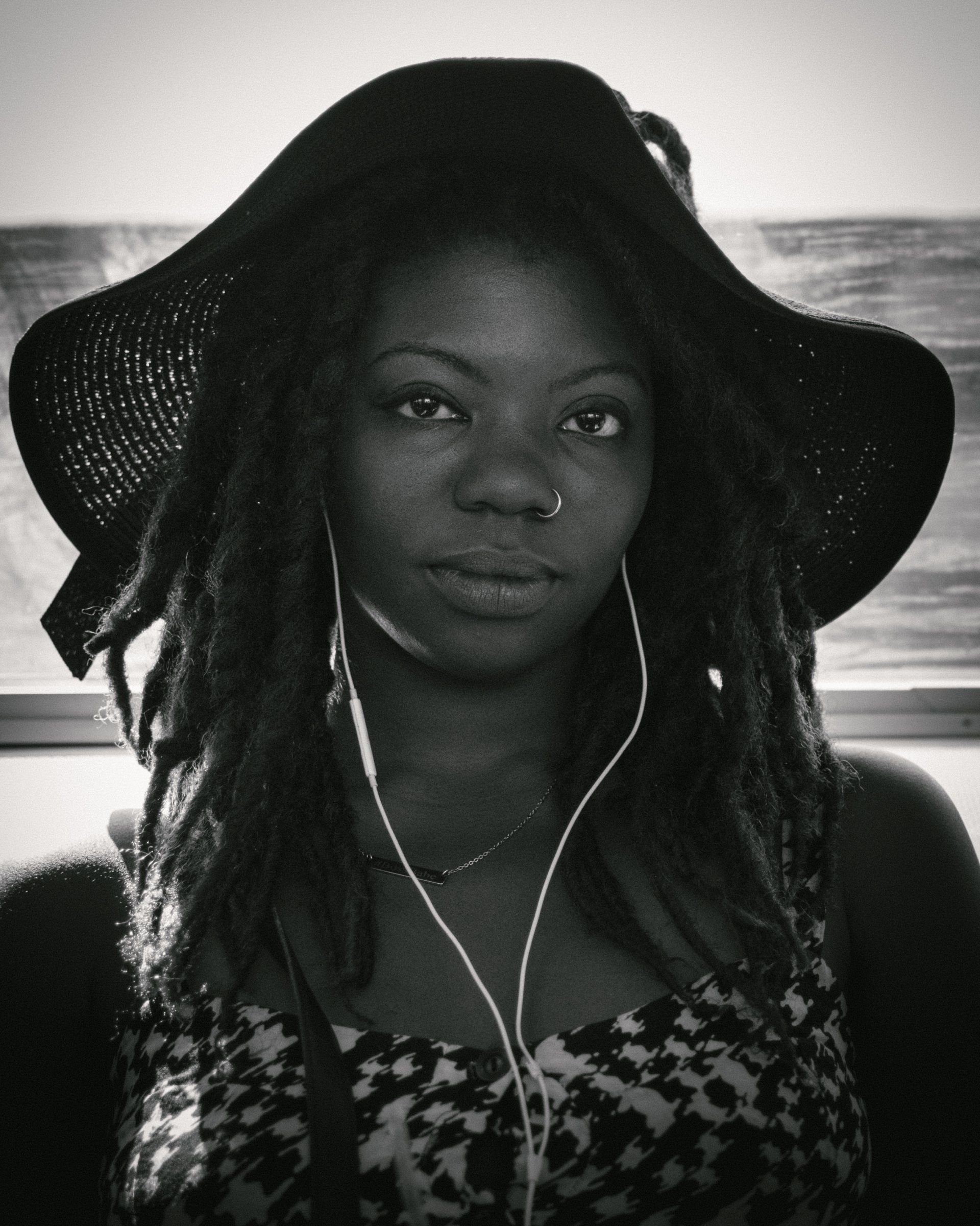 Black and white portrait of a girl in the New York subway