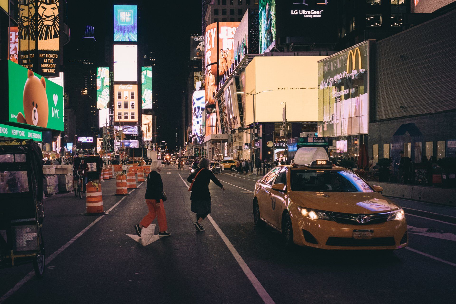 Times square streets night lights people new york nyc