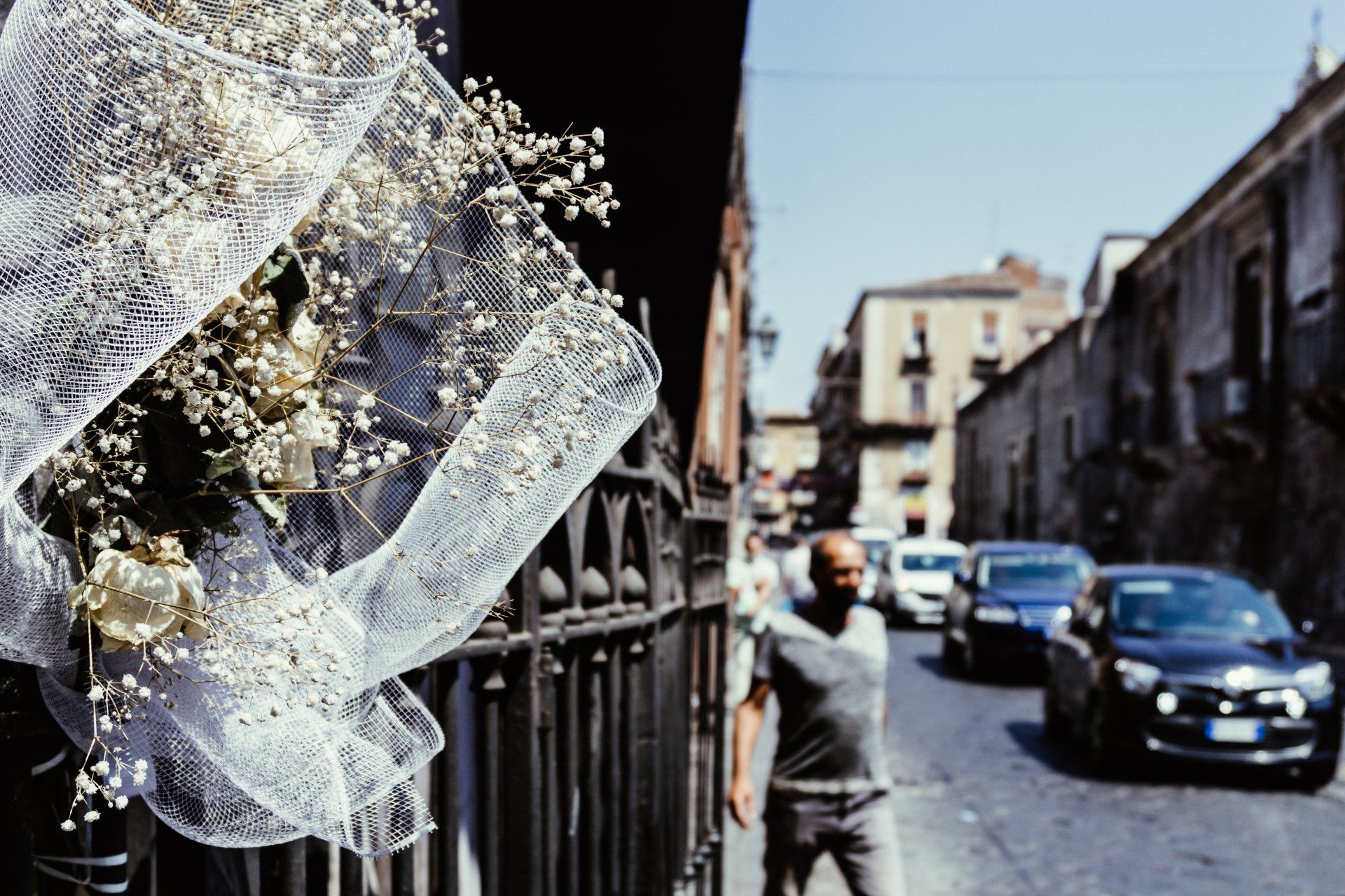 fine art photo from catania sicily street and flowers
