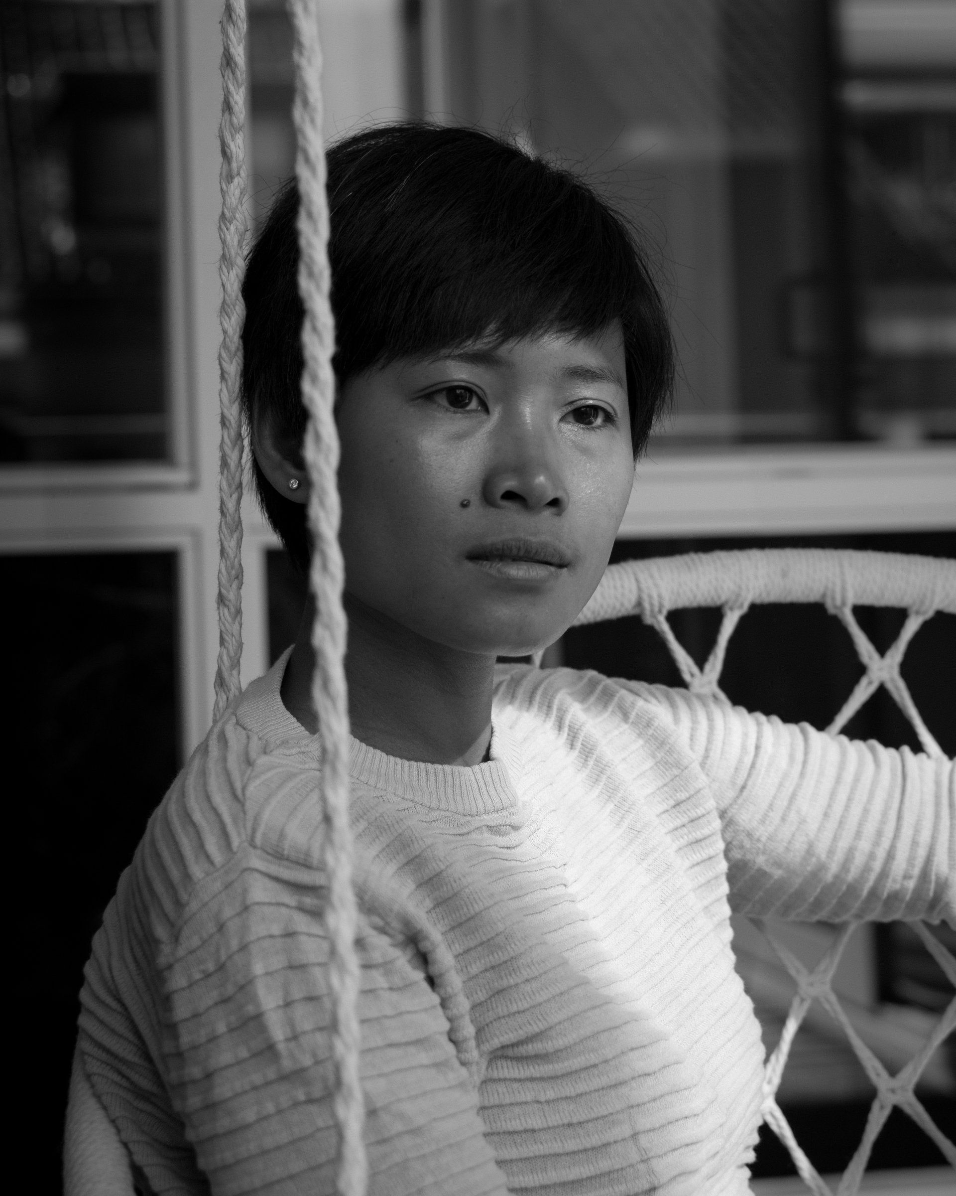 beautiful asian woman portrait in black and white