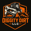 Diggity Dirt LLC logo: Skid steer digging dirt, orange and black design.