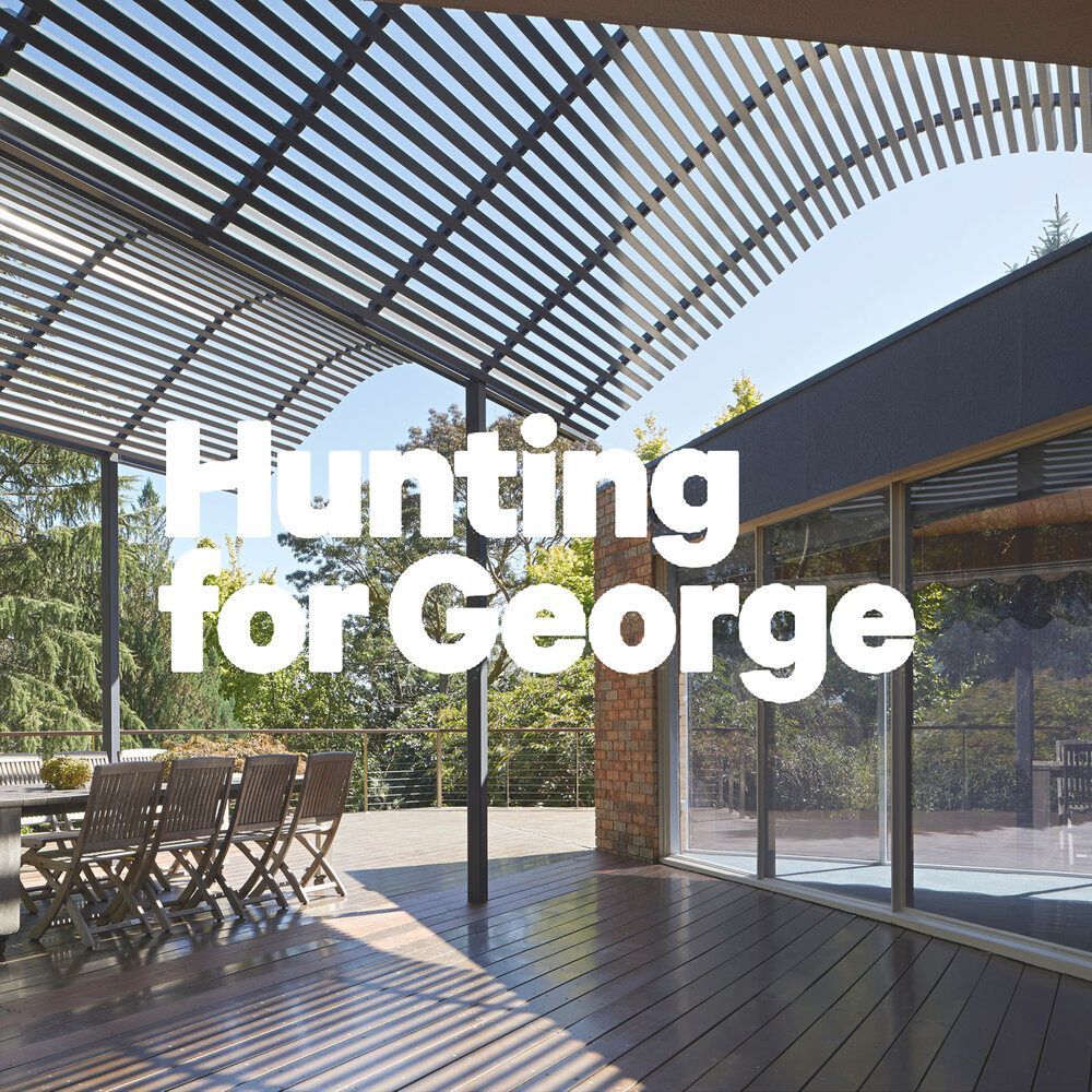 A picture of a house with the words hunting for george on it