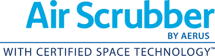 A logo for air scrubber by aerius with certified space technology