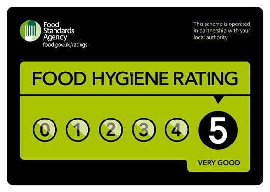 A sign that says food hygiene rating on it