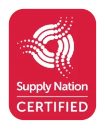 A supply nation certified logo on a red background