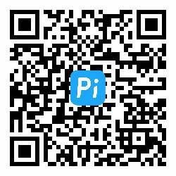 Pi Network 應用程式的二維碼，帶有藍色徽標和白色「Pi」。