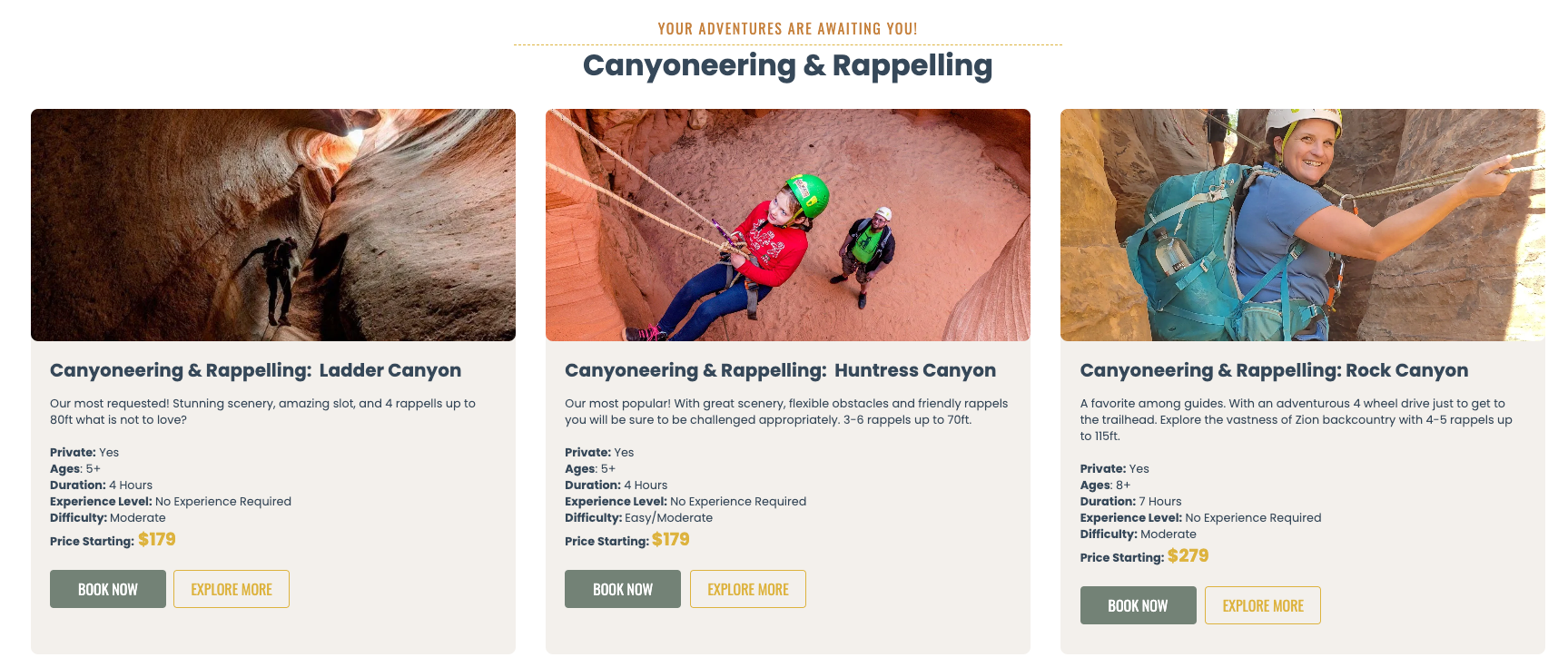 all ways adventures canyoneering tour name cards