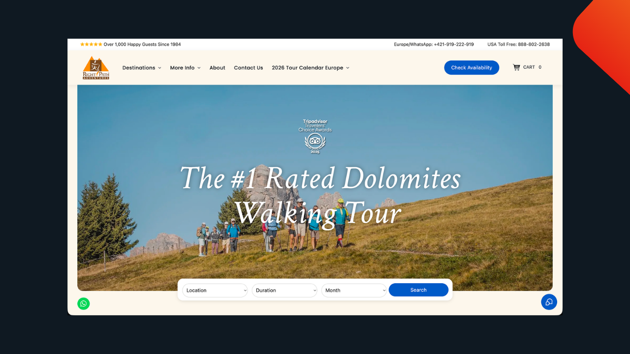 Website homepage with 