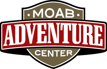 A black and white logo for moab adventure center.