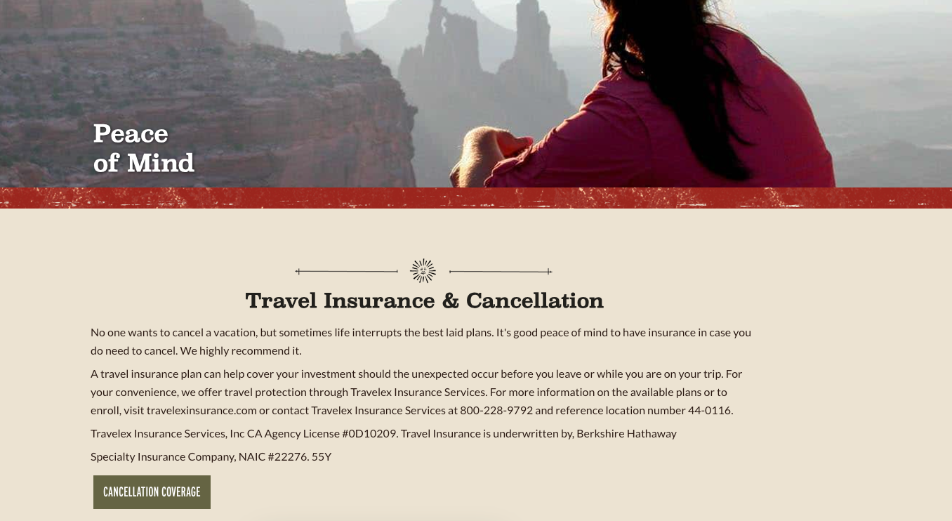 moab adventure center travel insurance web page