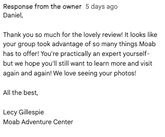 positive response for a google review