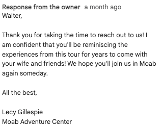 positive response for a google review