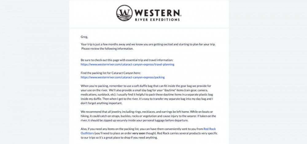 Email from Western River Expeditions