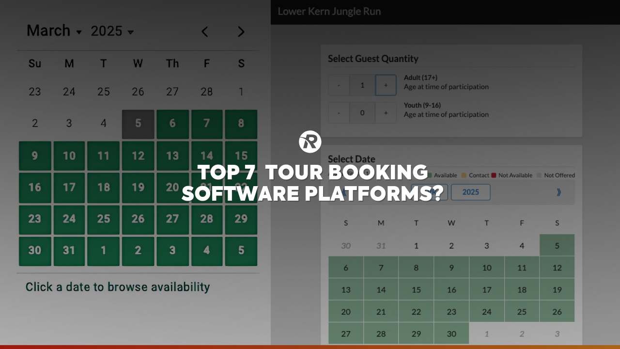 Best tour booking software dashboards with black overlay and white text
