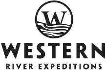 A black and white logo for western river expeditions.