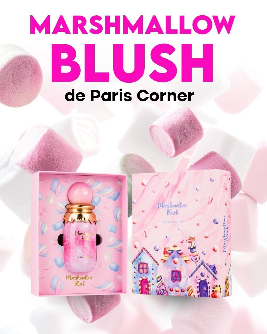 Botella de perfume rosa etiquetada 