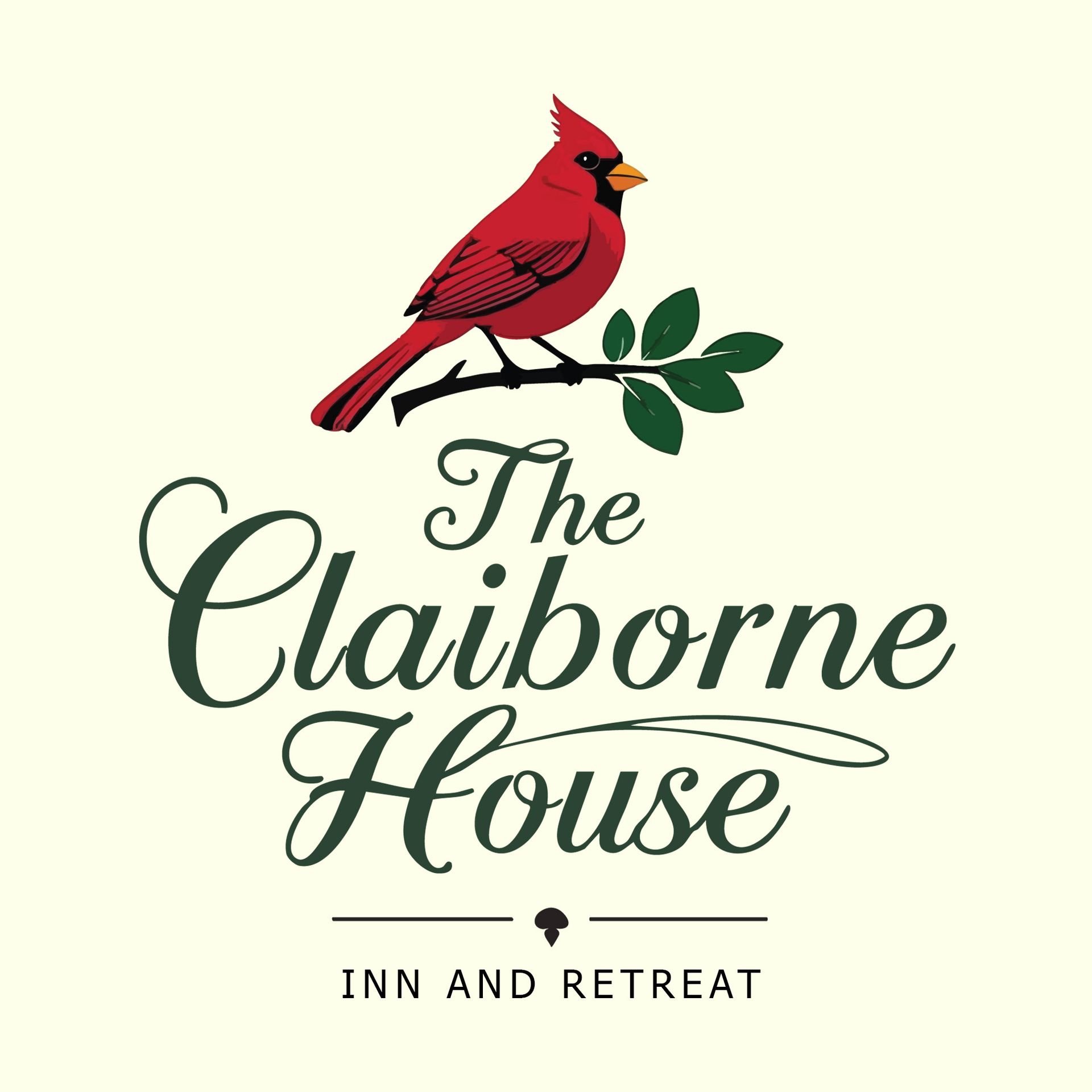 A blue bird is sitting on a branch with the words the claiborne below it