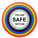 A rainbow flag with a black arrow pointing to the right.