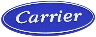 Carrier logo: white text on a blue oval, with a white border.