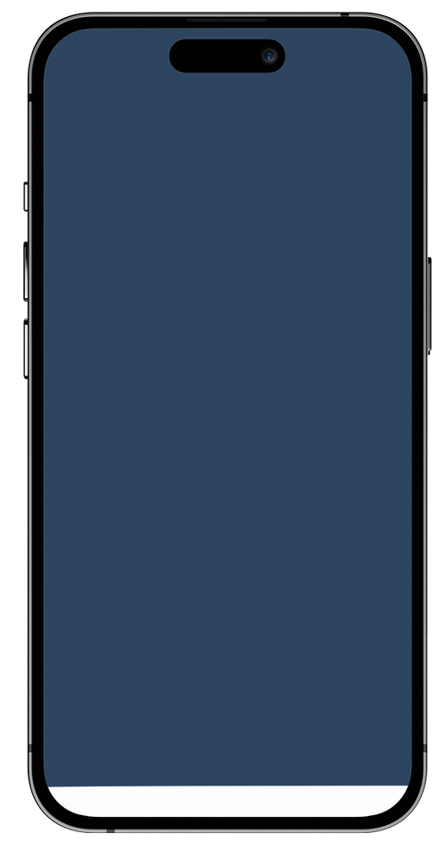 Black smartphone with a blank dark blue screen on a white background.