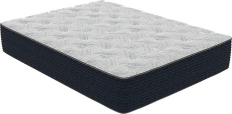Gray and black mattress shown in side view
