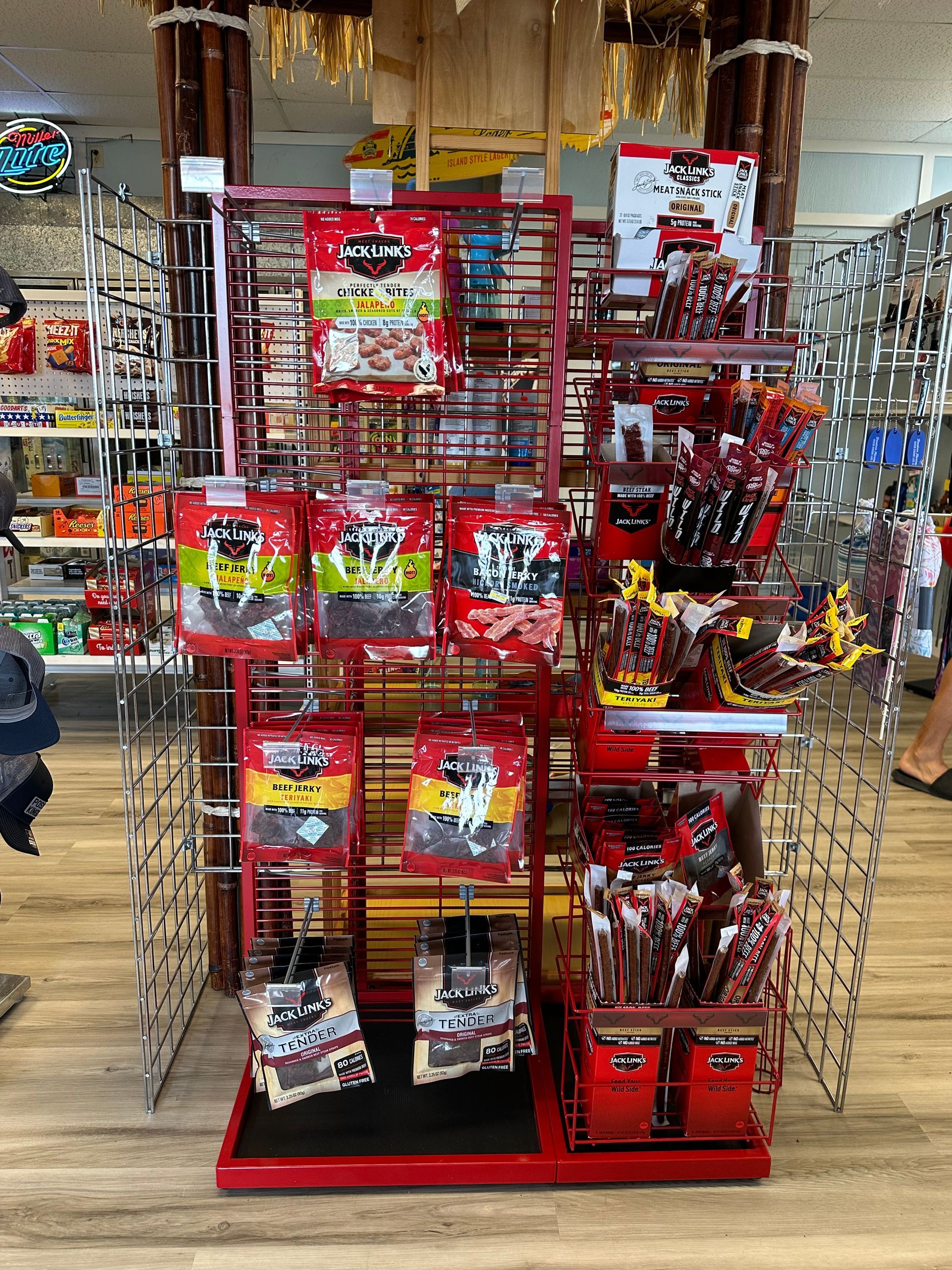 A display of beef jerky in a store.