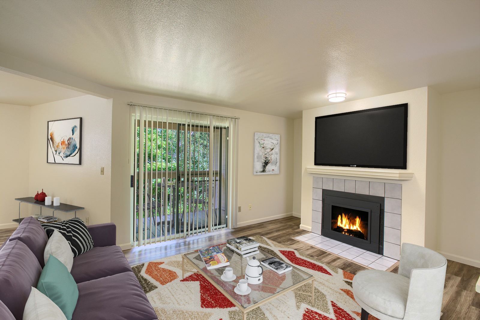 2x1 living room with view of patio/deck - virtually staged