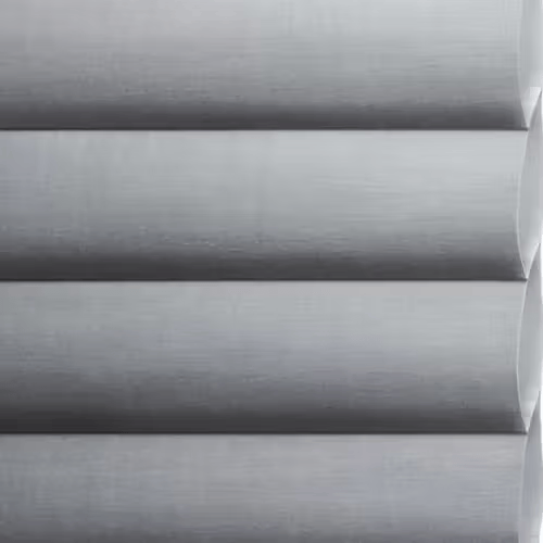 Close-up of gray window blinds with horizontal slats