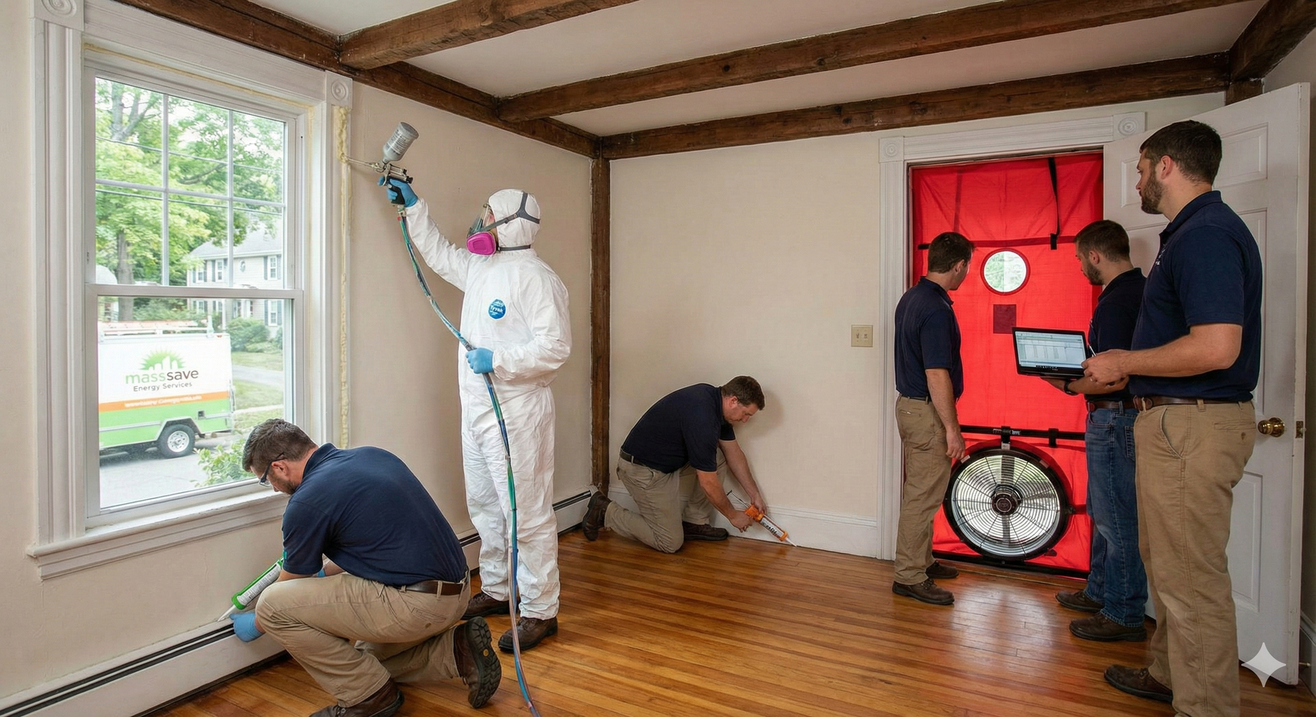 Energy-efficient solutions being discussed during a residential audit in Dracut, MA.