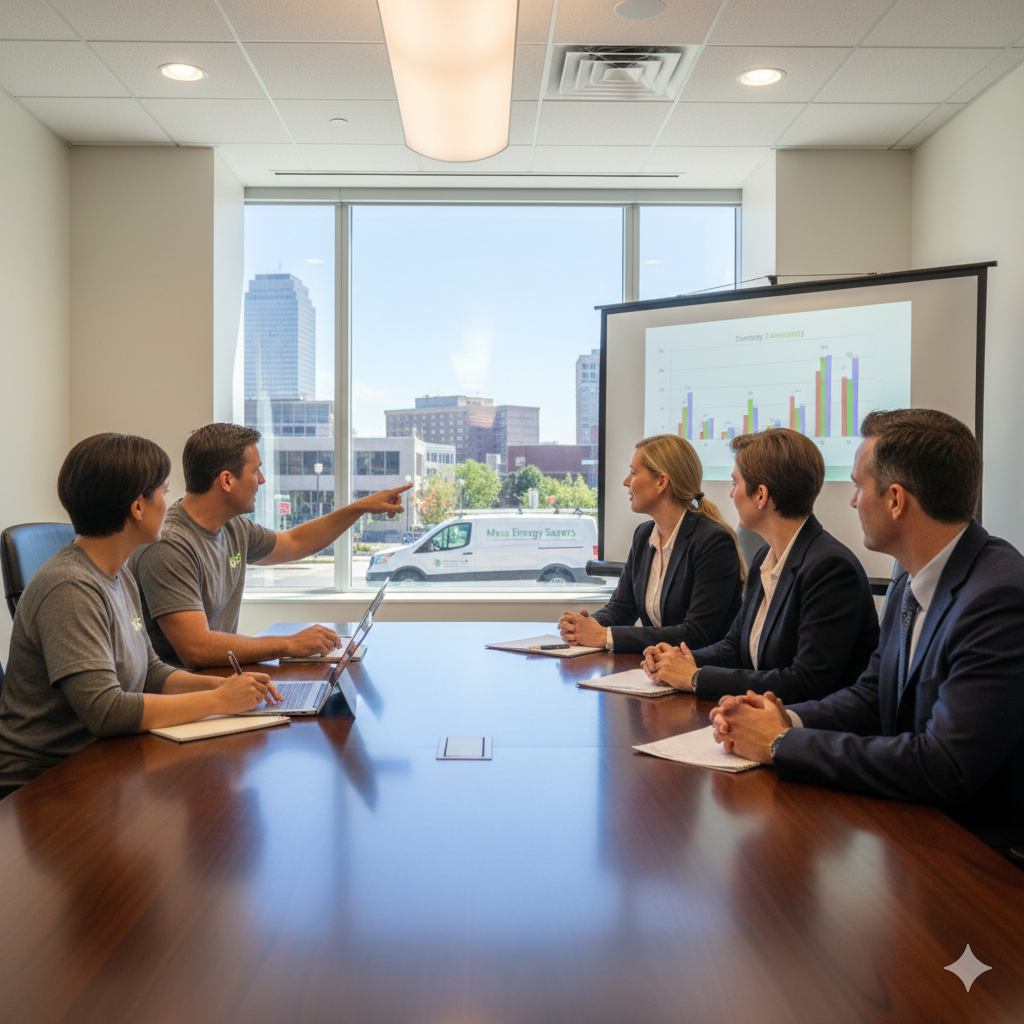 Dracut Solar team discussing solar project plans in Dracut, MA.