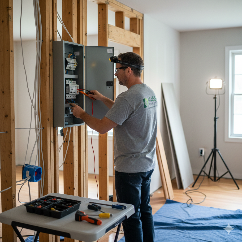 Energy audit technician conducting a home energy assessment in Dracut, MA.