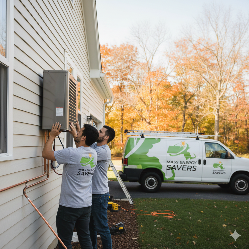 Energy audit technician conducting a home energy assessment in Dracut, MA.