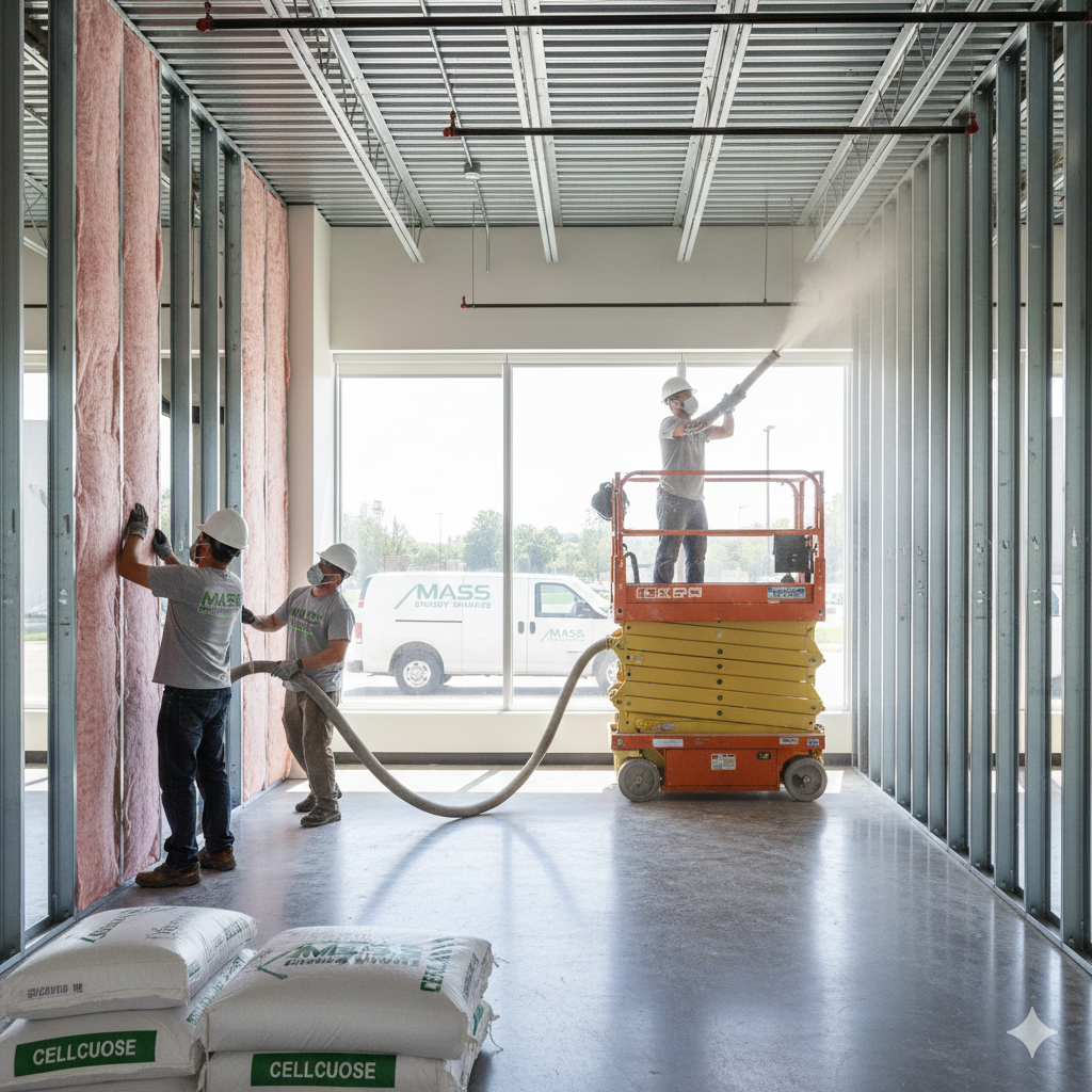 Insulation inspection as part of a residential energy audit in Dracut, MA.
