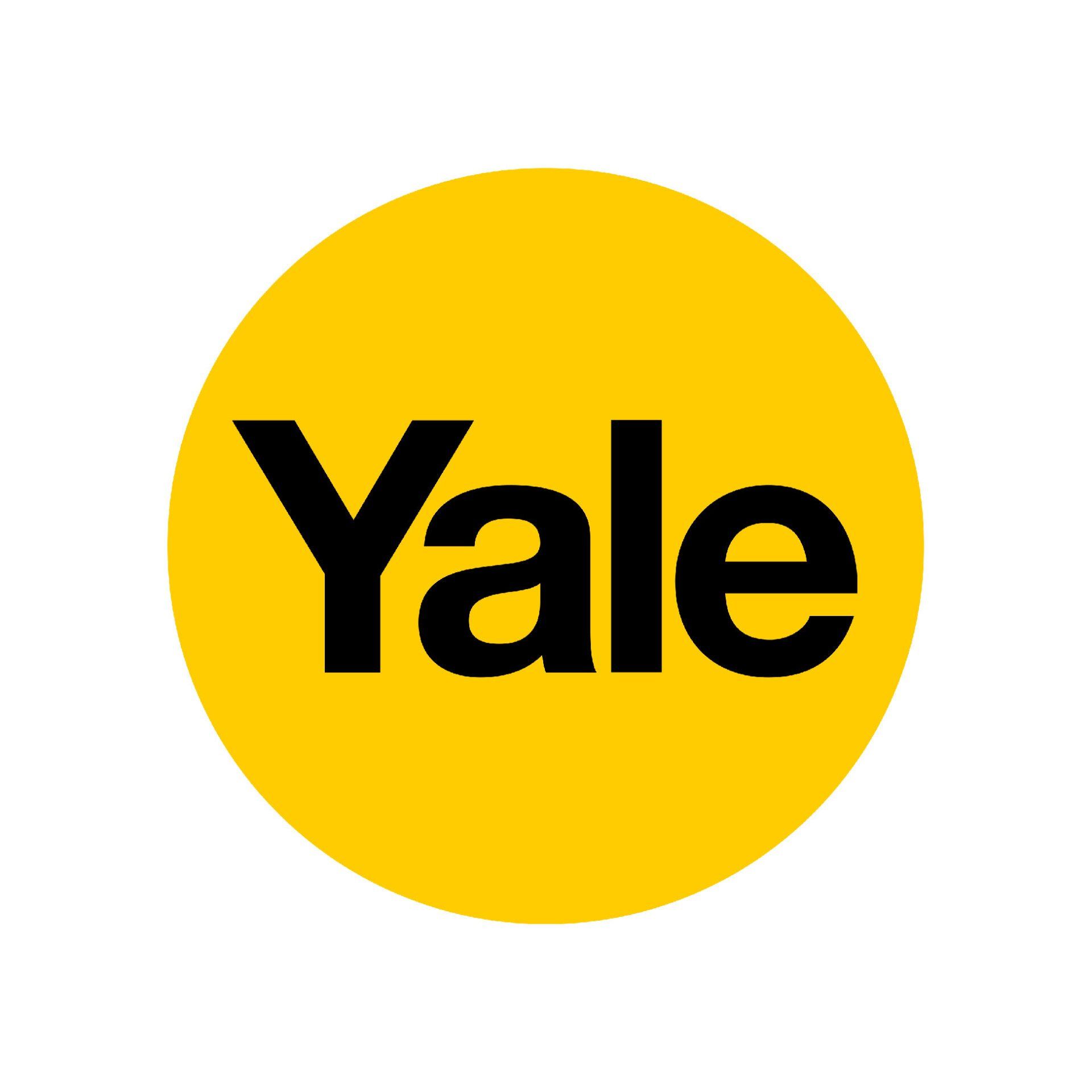 El logotipo de Yale está en un círculo amarillo sobre un fondo blanco.