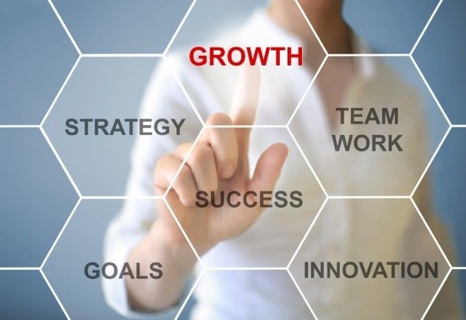 A person is pressing a button that says growth