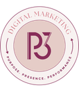 A digital marketing logo with the letter p3 in a circle.