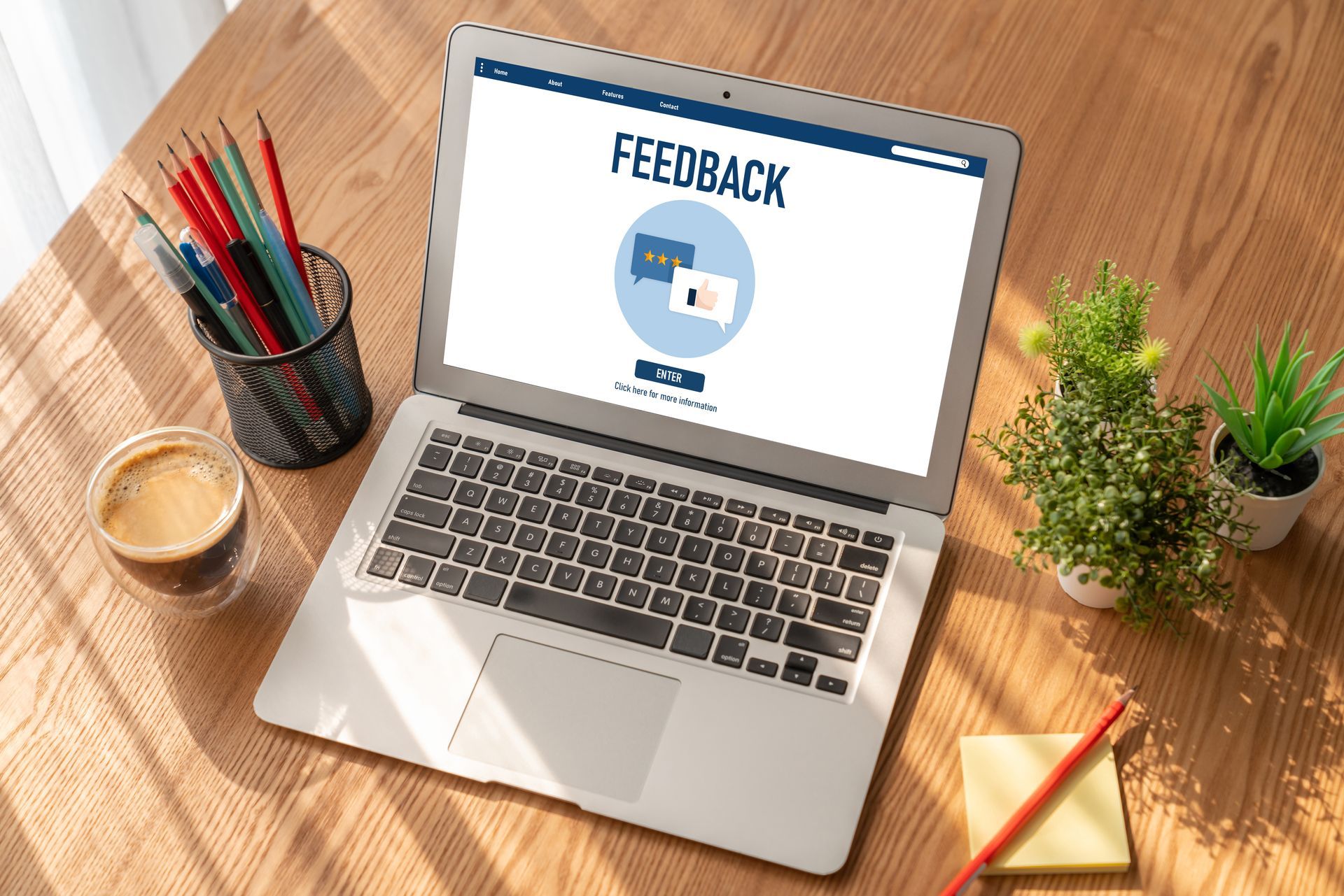 Respond to Feedback in a Timely Manner- Google Likes This! P3 Digital Marketing emphasizing reputation management for a business with an image that is a laptop on a table with the word feedback on the screen