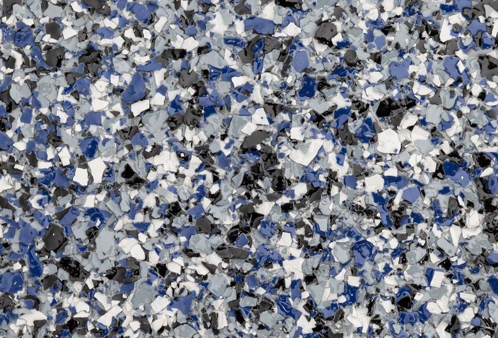 A close up of a blue , gray , and white marble floor.