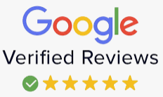 A google verified reviews logo with four stars and a check mark.