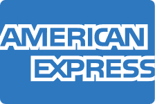 A blue and white american express logo on a white background