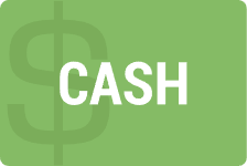 The word cash is on a green background with a dollar sign.