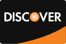A black and orange logo for discover with an orange circle in the middle.