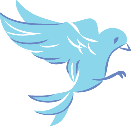 A blue bird is flying in the air with its wings spread