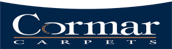 A blue and white logo for cormar carpets