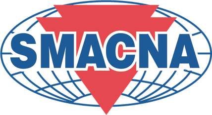 SMACNA logo with a red triangle, blue text, and globe outline.