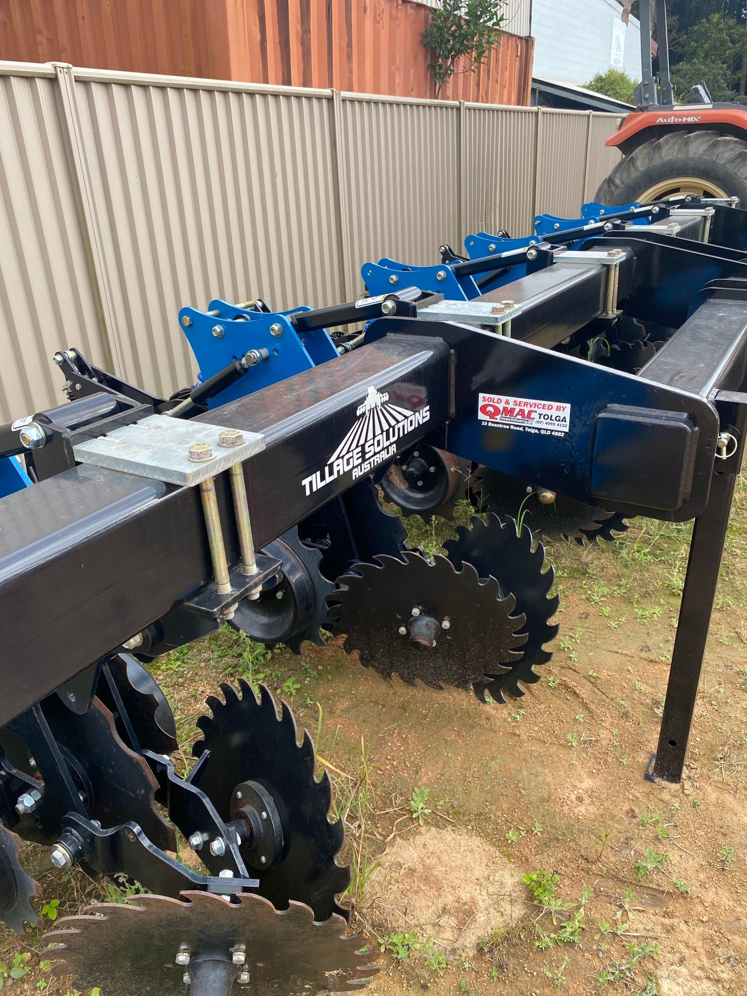 Black and Blue Agricultural Planter Attached to a Tractor — Australian Mobile Welding Pty Ltd in Mareeba, QLD