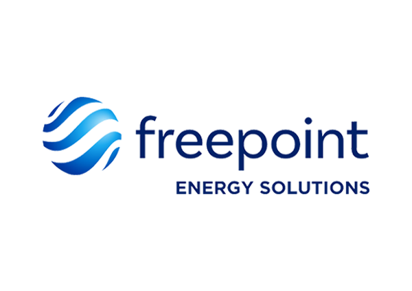 A blue and white logo for freepoint energy solutions