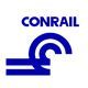 A blue and white logo for a company called conrail.